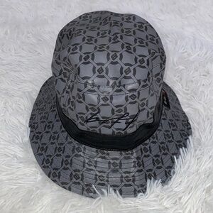Boff black and gray faux leather bucket hat
